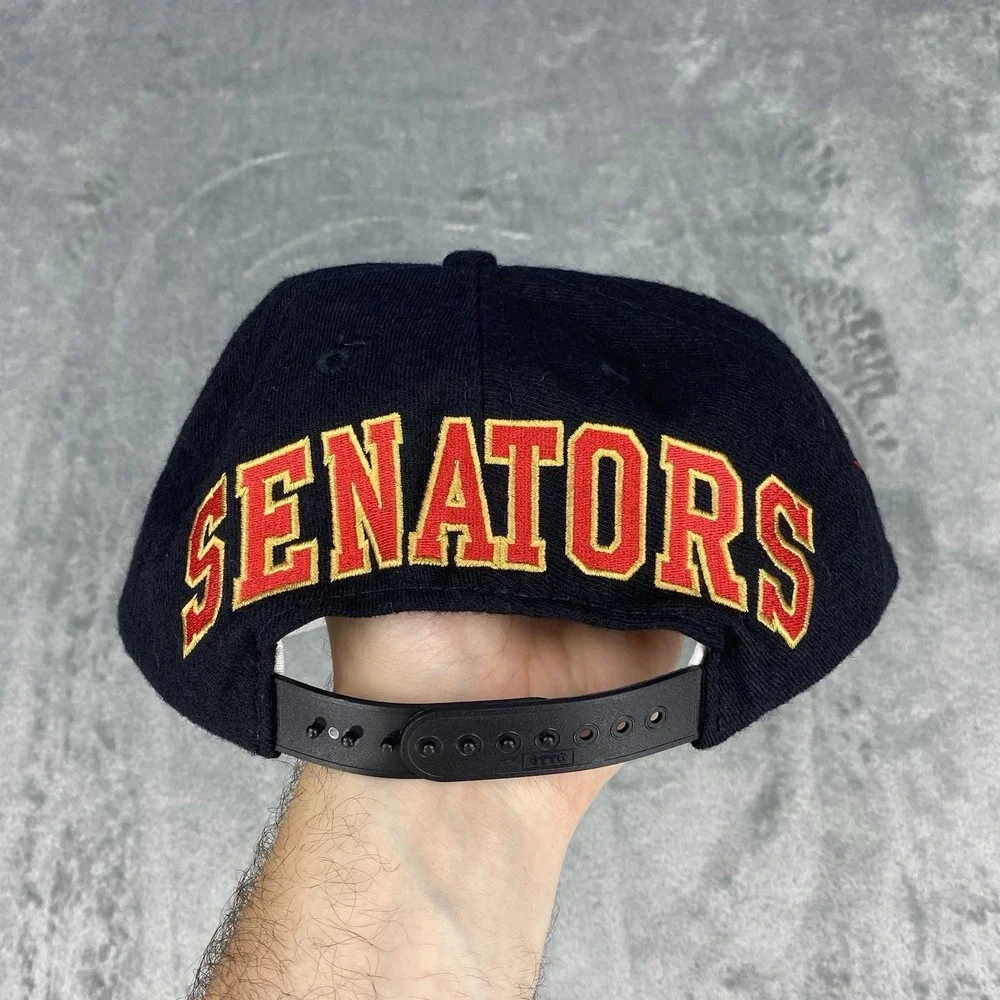 Vintage Ottawa Senators Hat Black Snapback‎ Blockhead Side Logo NHL Cap 90s